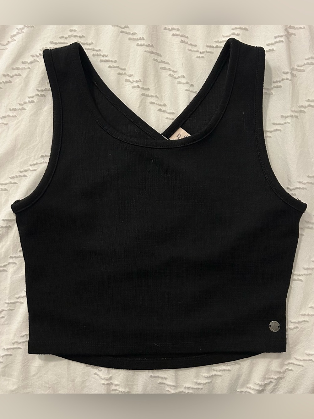 Roxy Juniors' Good Keepsake Cropped Tank Top Black Small Cutout Back Stretch